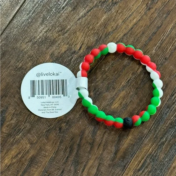 Lokai Red, White & Green Bracelet Size M - Picture 2 of 4
